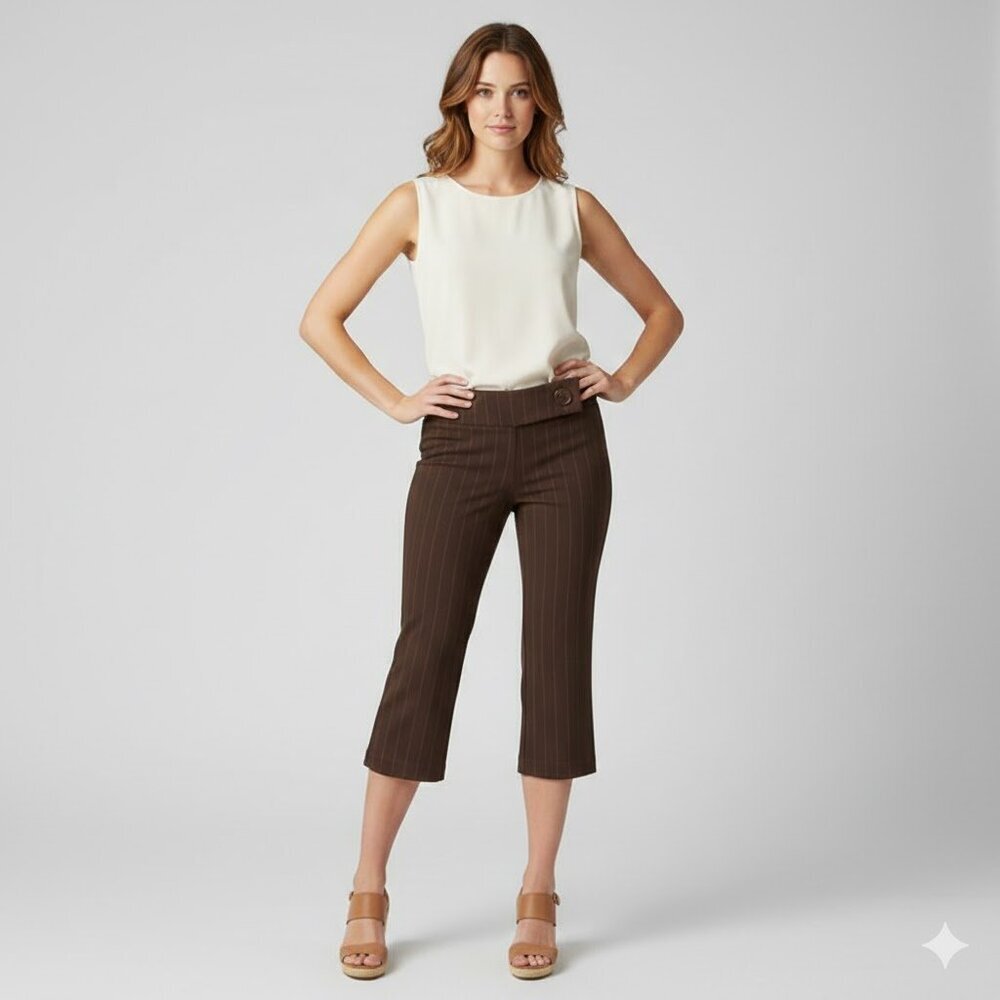 Brown Pinstripe Capri Pants